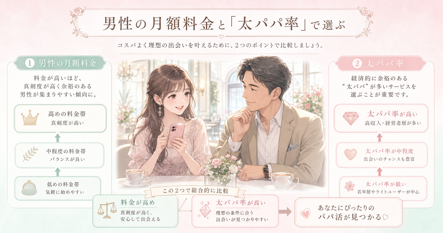 男性の月額料金と「太パパ率」で選ぶ