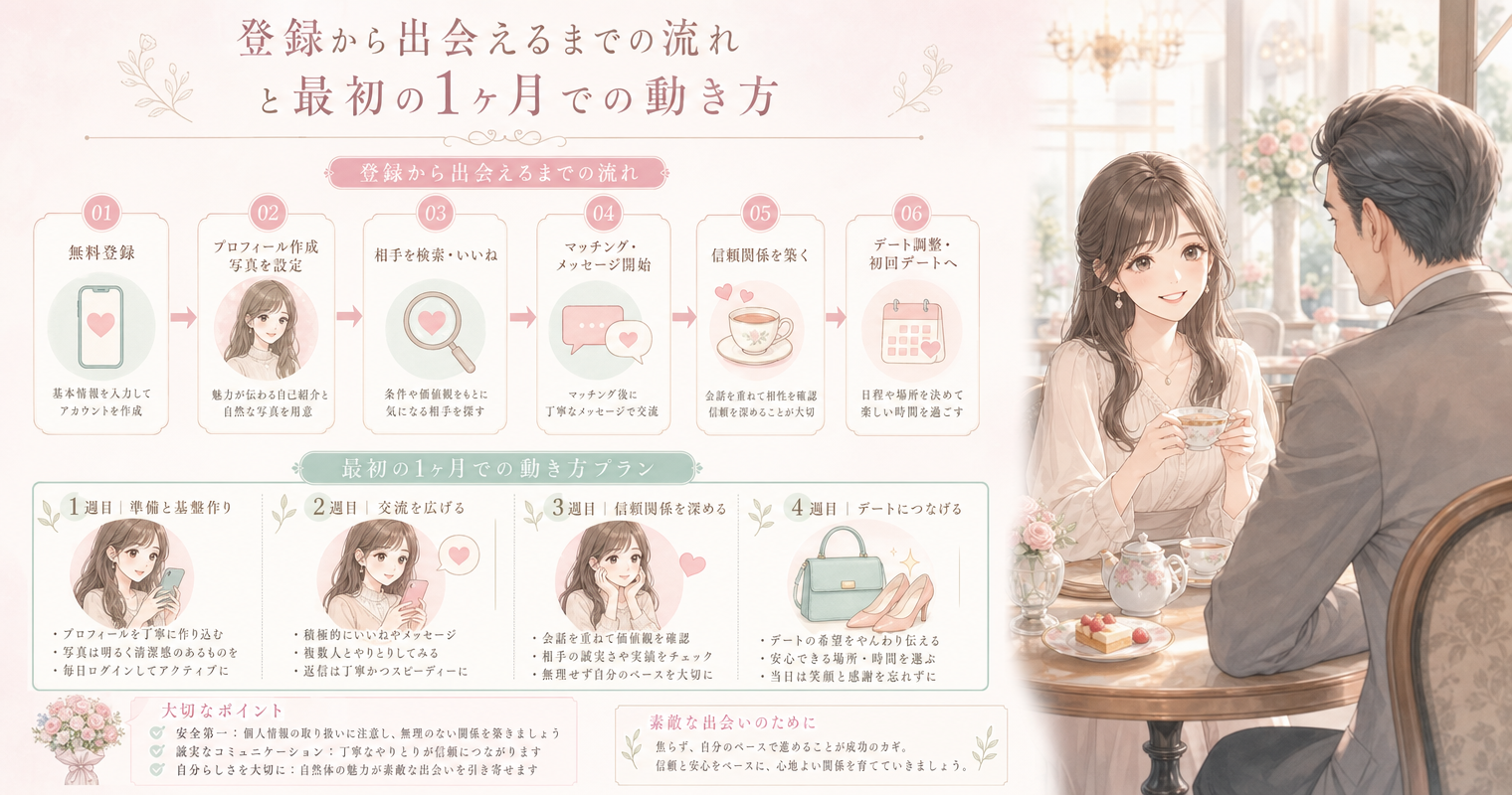 登録から出会えるまでの流れと最初の1ヶ月での動き方
